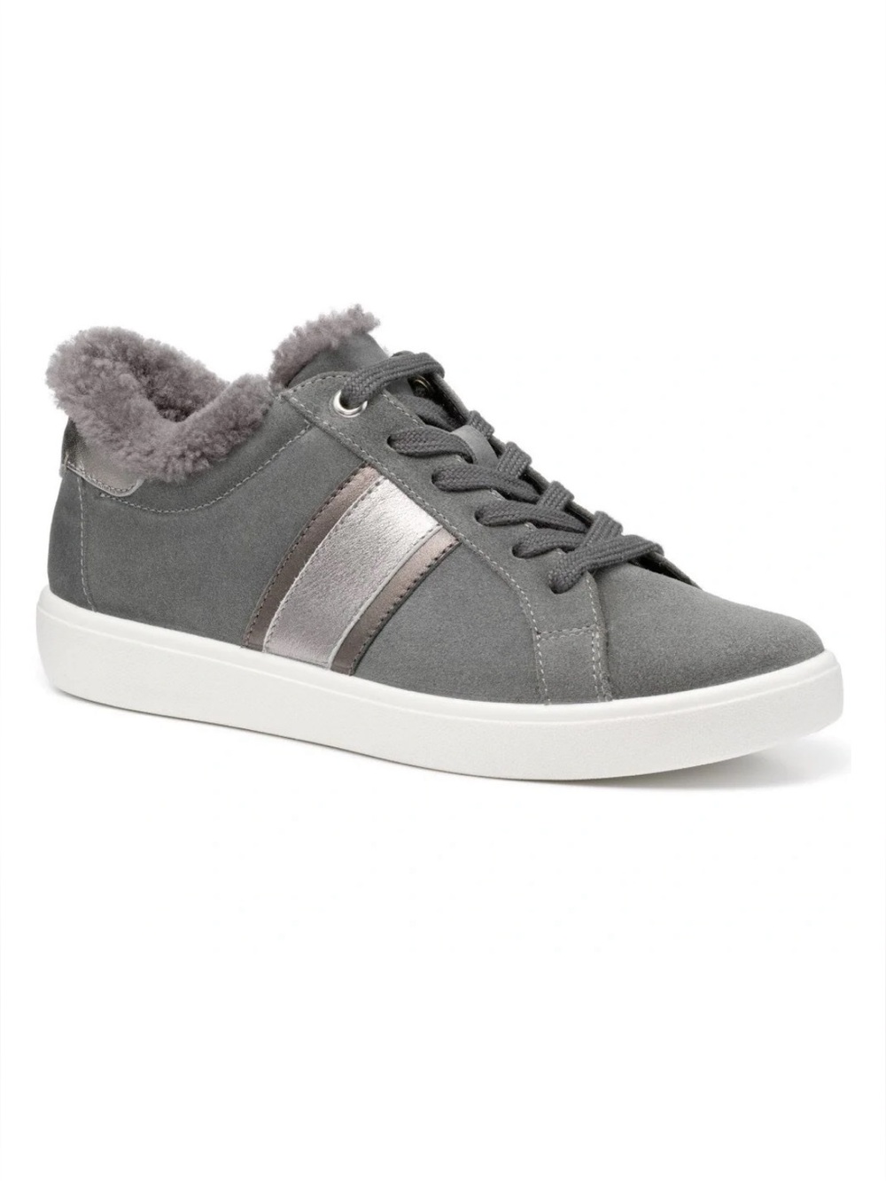 Hotter Women's Gray Suede silver accent Sherpa lined Sneakers ladies UK 9 US 11